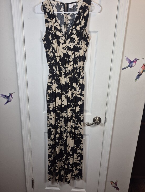 GAP Dresses & Skirts - GAP Floral Wide Leg Jumpsuit Black Cream Smocked Waist XS